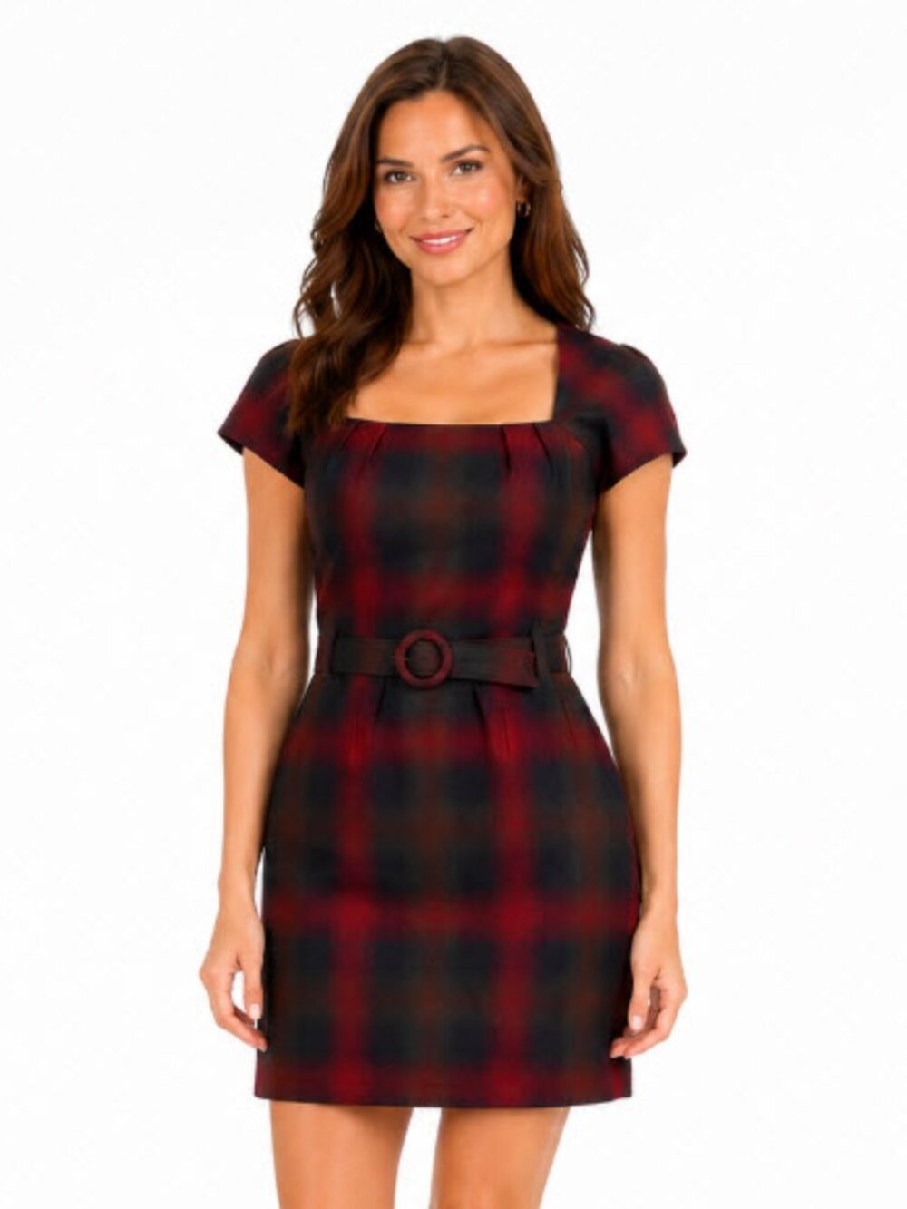 Banana Republic Black Red Plaid Dress 4 Mod 60s Belted Preppy Chic Work Wear